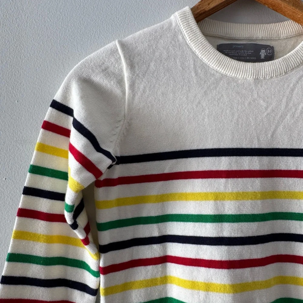 Primary Striped Sweater Sz 8-9, cotton, preppy, colorful, cute, classic, rainbow